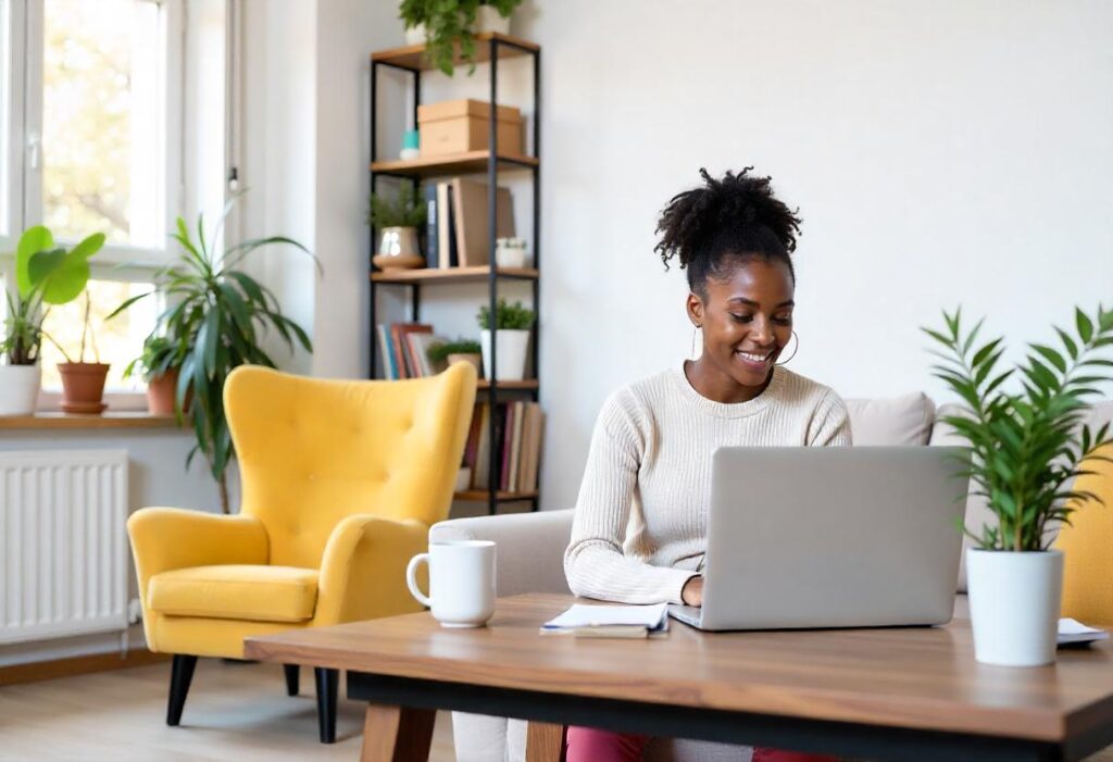 Une salariée en télétravail